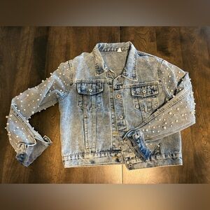 Pearl Embellished Denim Jacket Sz Small